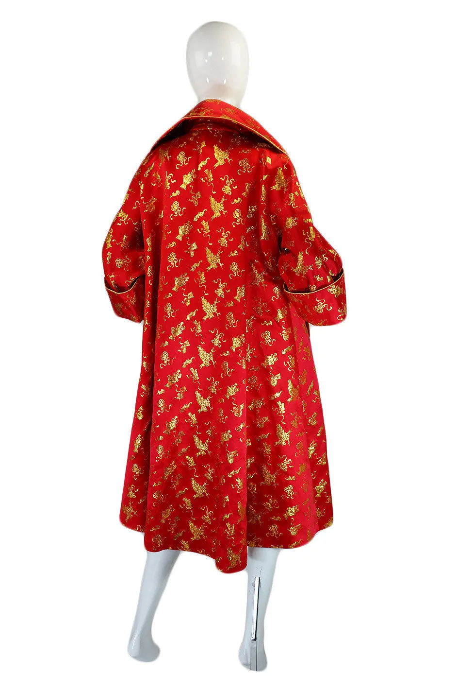 1950s Red & Gold Silk Brocade Coat