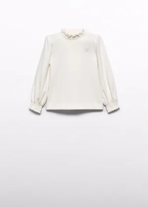 Abel & Lula Ruffled Neck Sweater in Off White