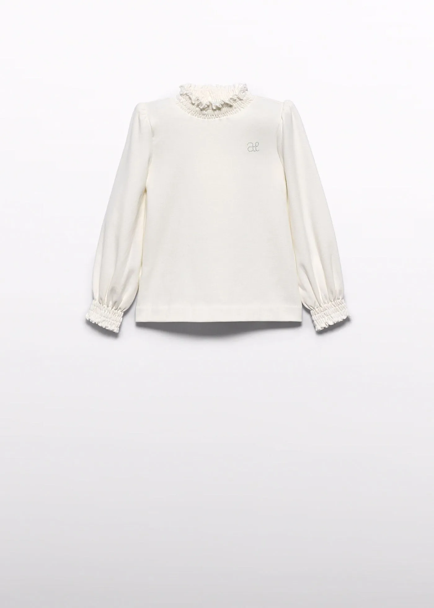 Abel & Lula Ruffled Neck Sweater in Off White