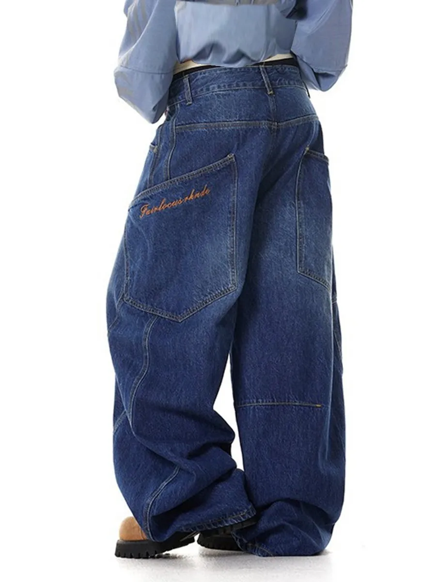 American Retro Design Big Pocket Jeans