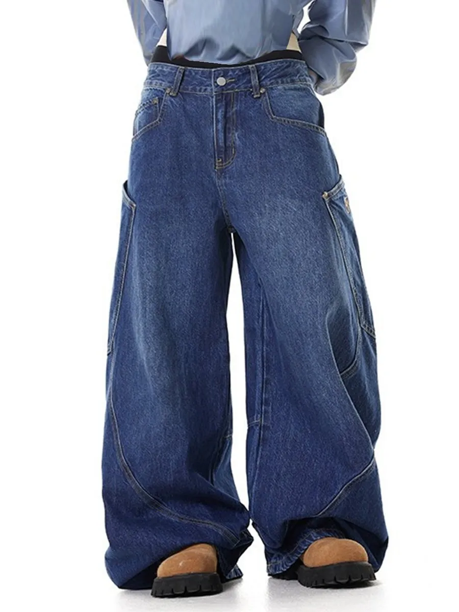 American Retro Design Big Pocket Jeans