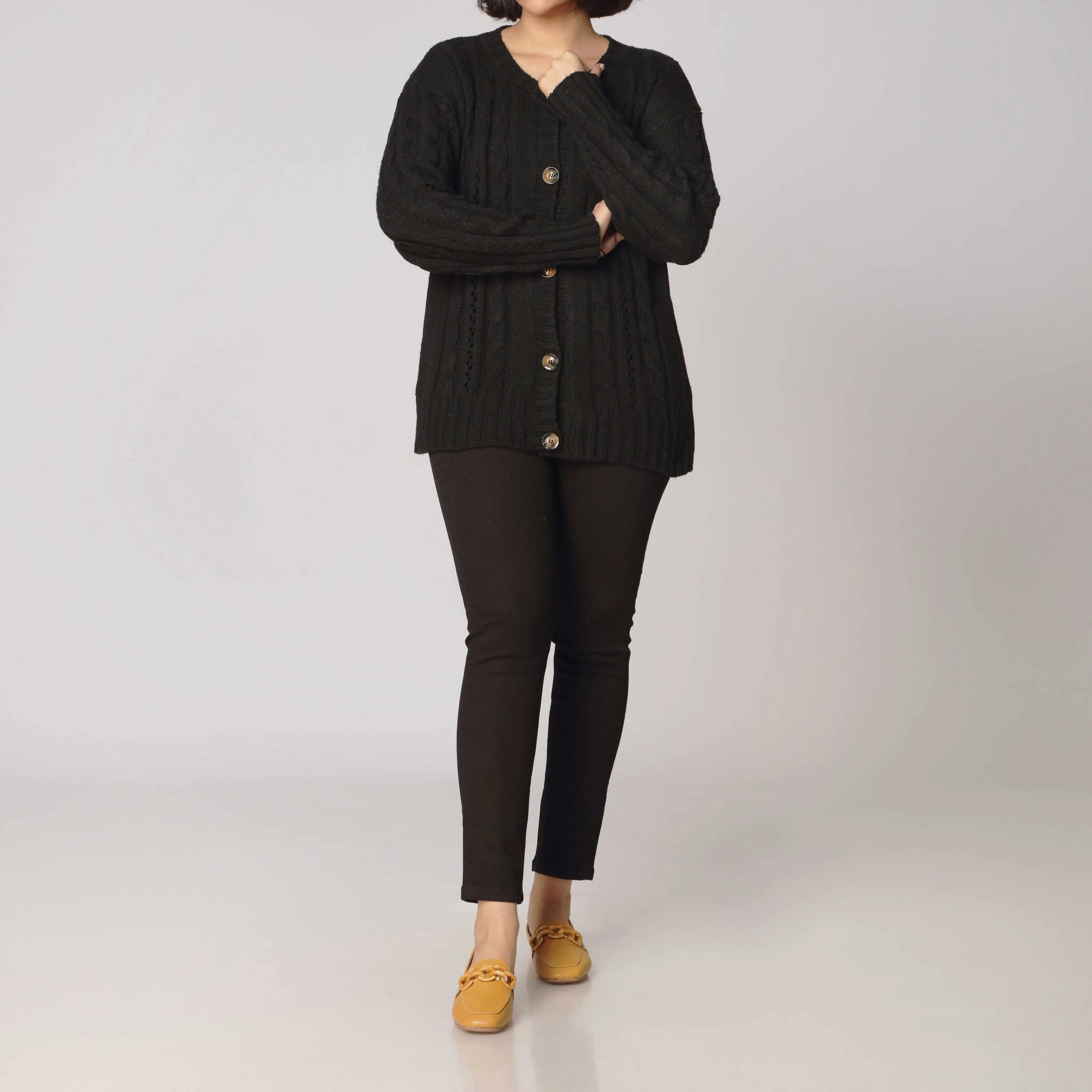 Black Mid Length Cardigan PW2900