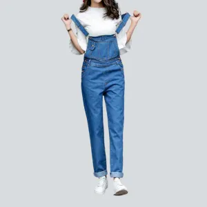 Blue unrubbed women denim jumpsuit