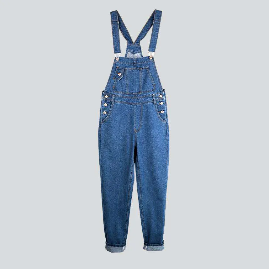 Blue unrubbed women denim jumpsuit