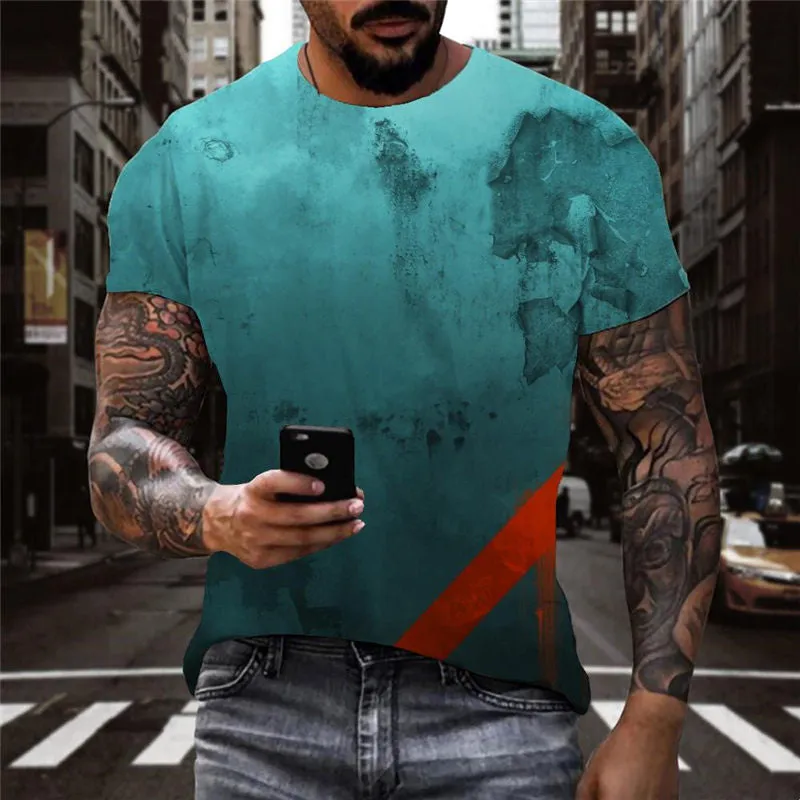 Blue wall texture t shirts Casual special texture man Cool different art costume