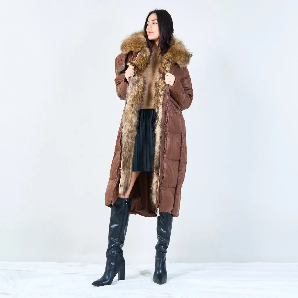 Cozy quilted duck down coat with fur collar wholesale