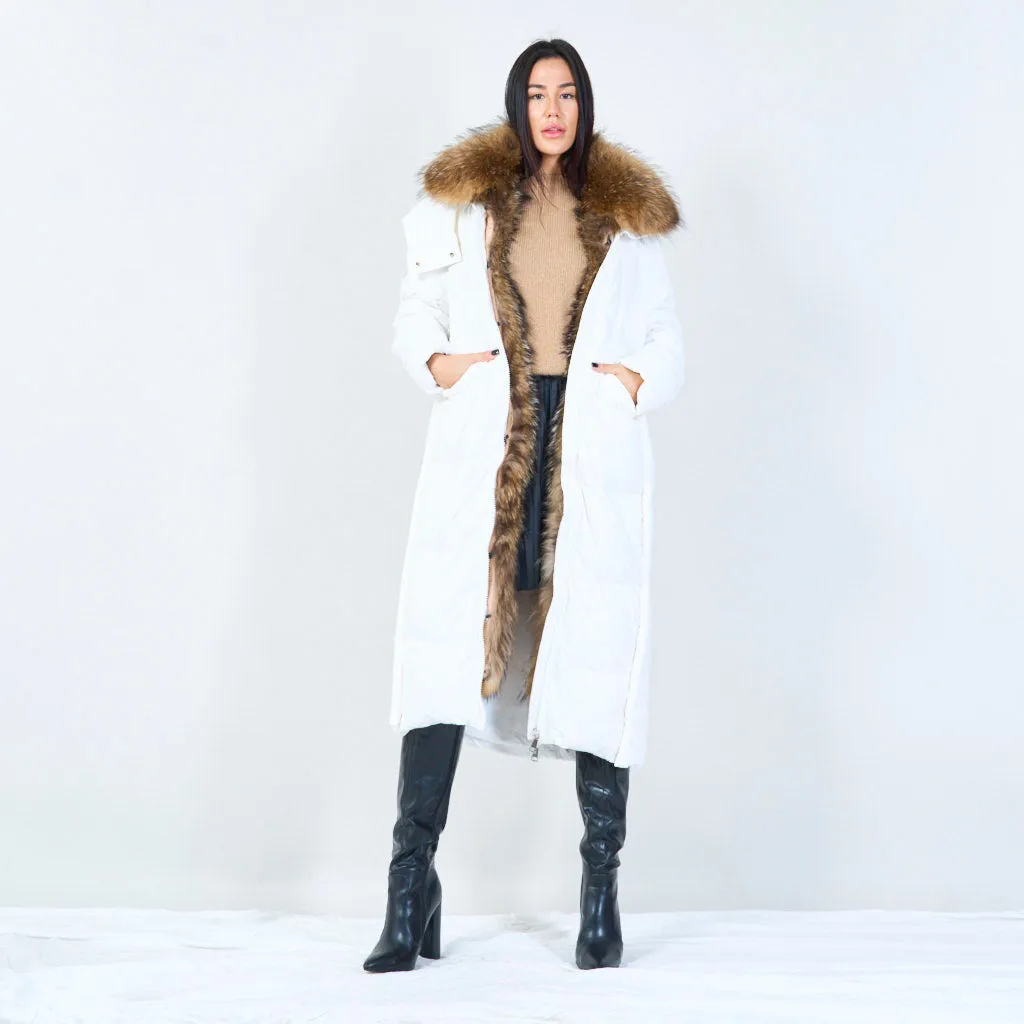 Cozy quilted duck down coat with fur collar wholesale