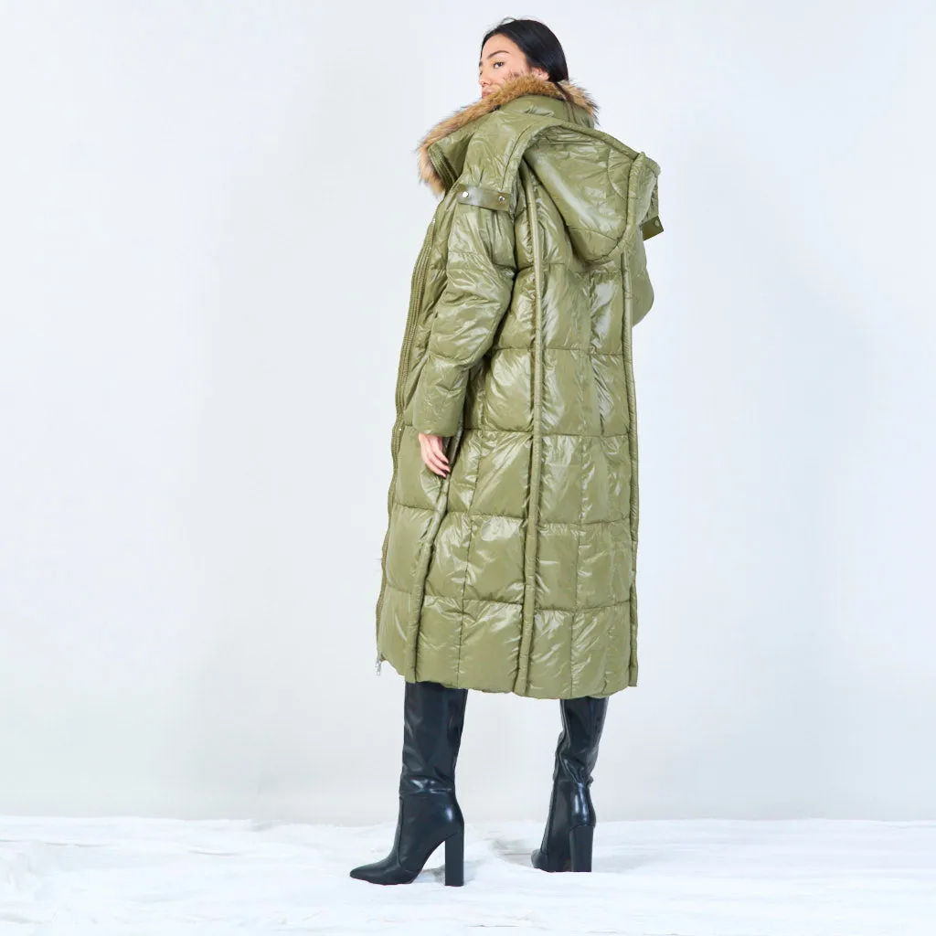 Cozy quilted duck down coat with fur collar wholesale