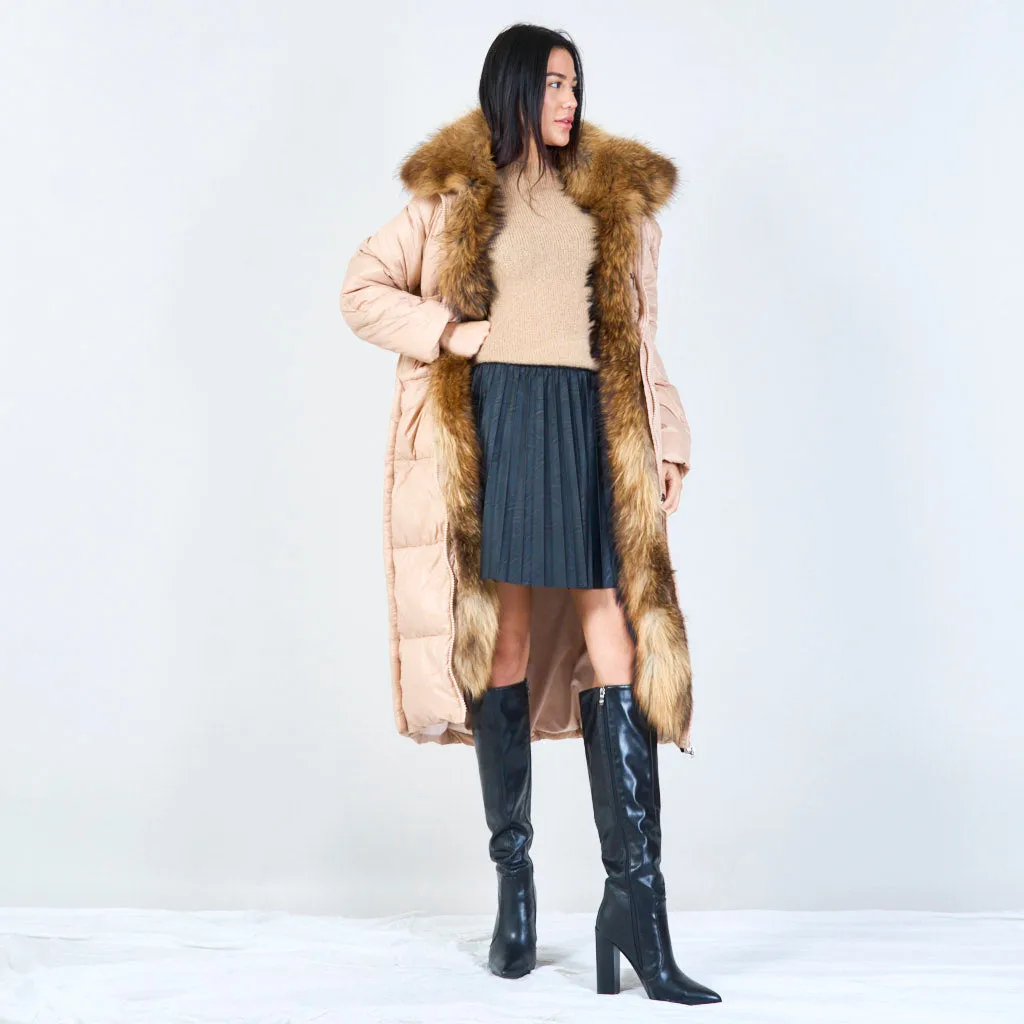 Cozy quilted duck down coat with fur collar wholesale