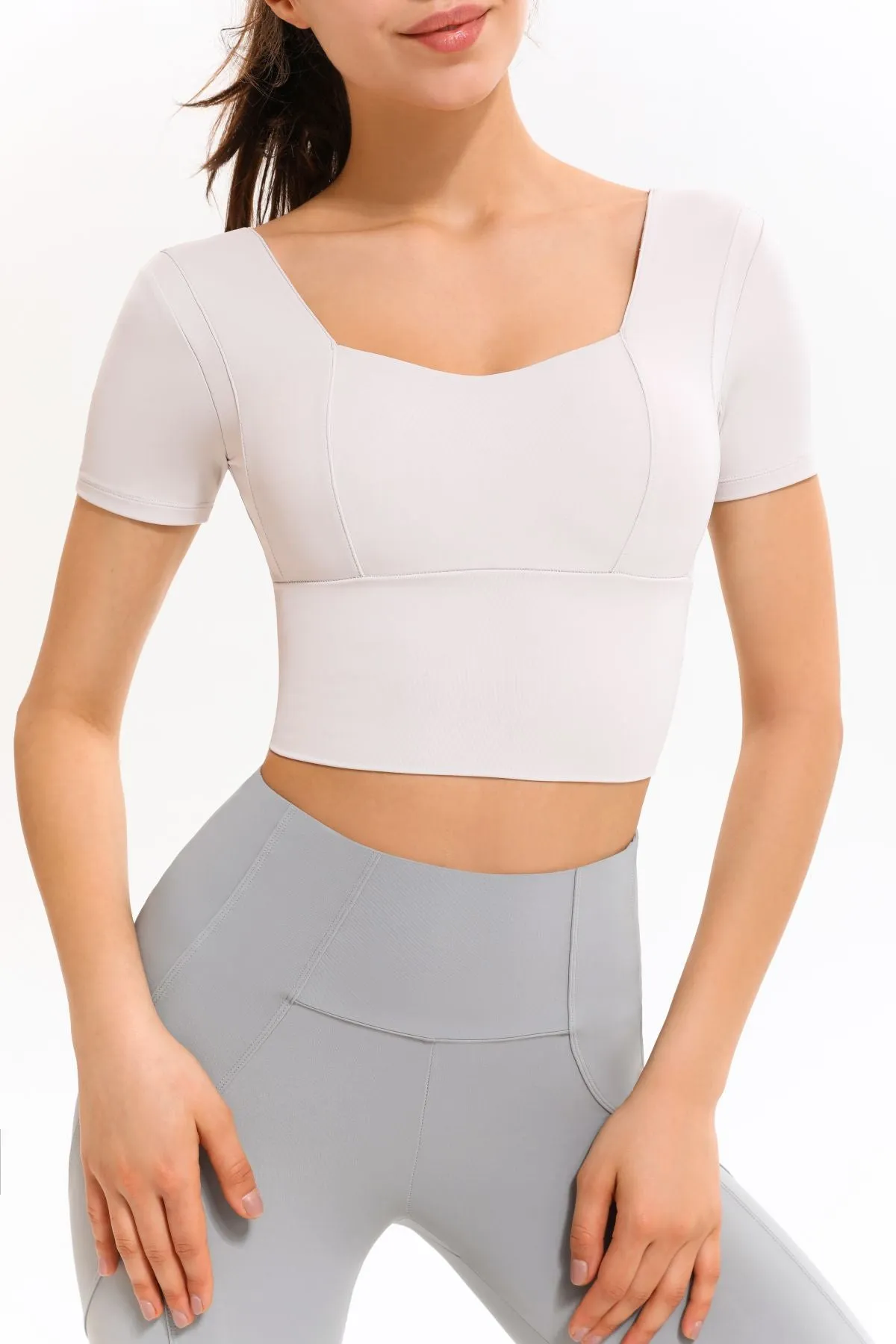 Cropped Short Sleeve Shirts Built-in Bra