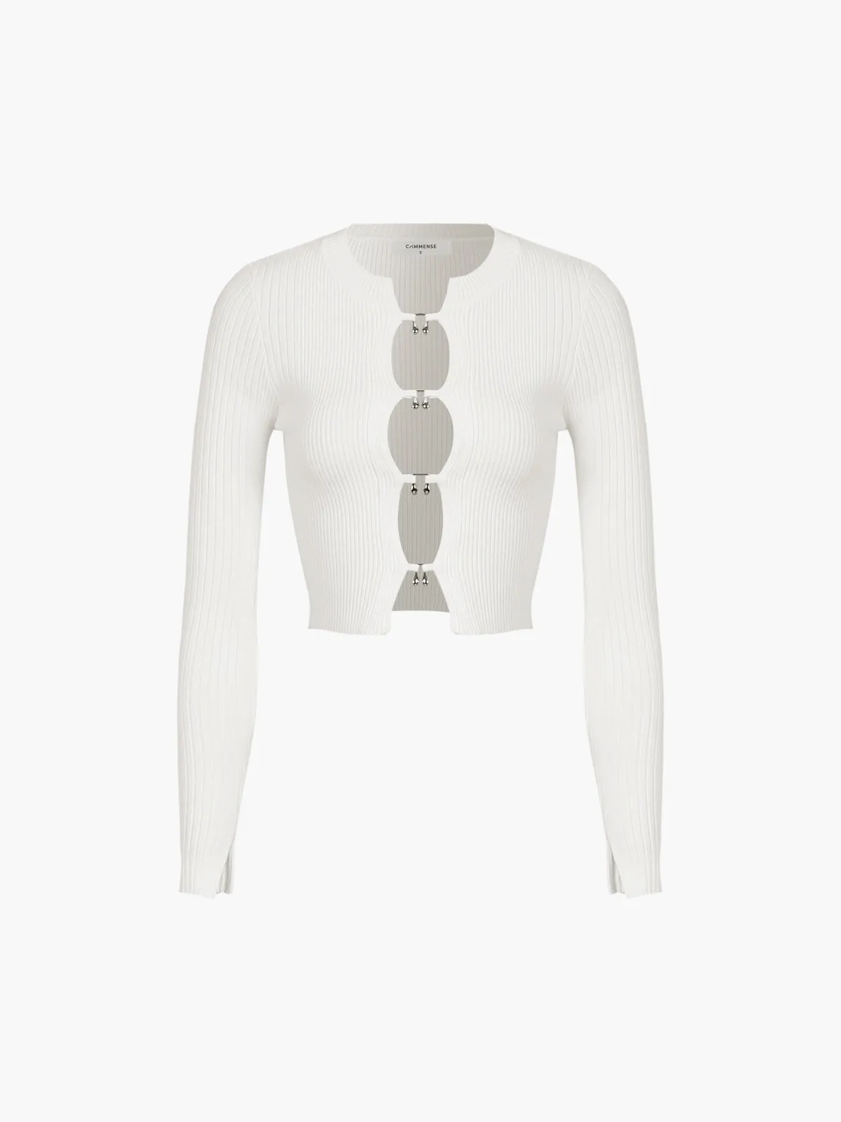 Cutout Split Beads Trendy Detail Ribbed Knit Top