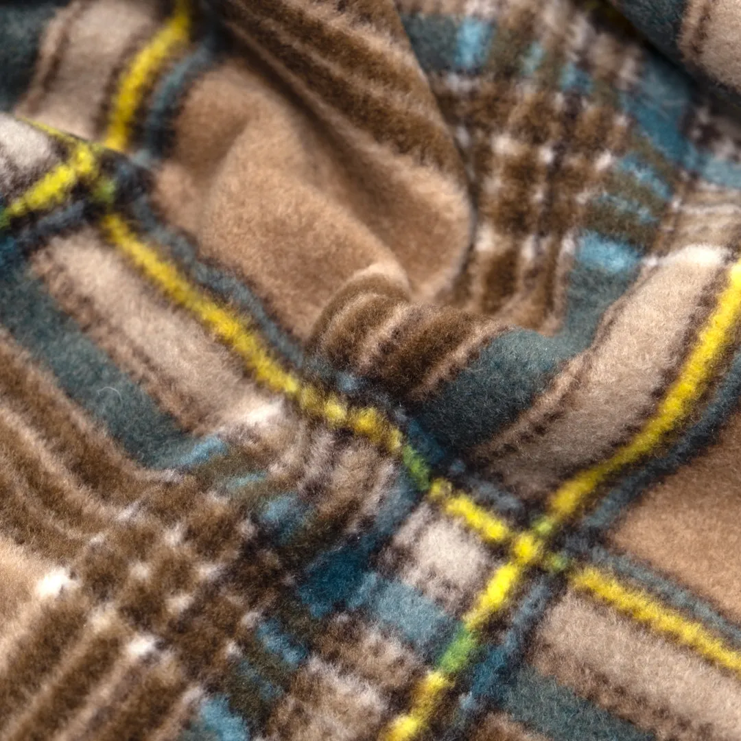 Deadstock Plaid Lightweight Polar Fleece - Bark/Teal/Lemon