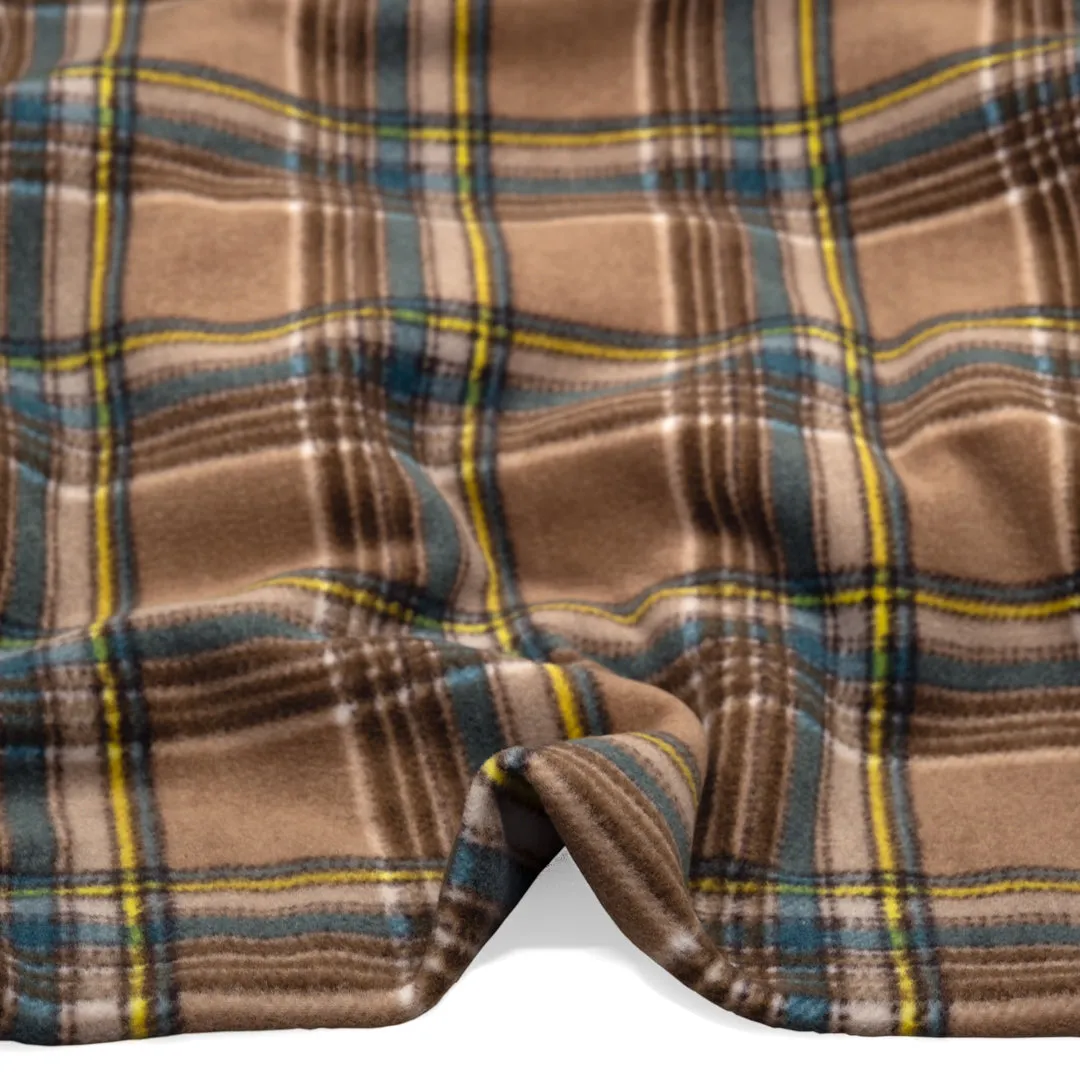 Deadstock Plaid Lightweight Polar Fleece - Bark/Teal/Lemon