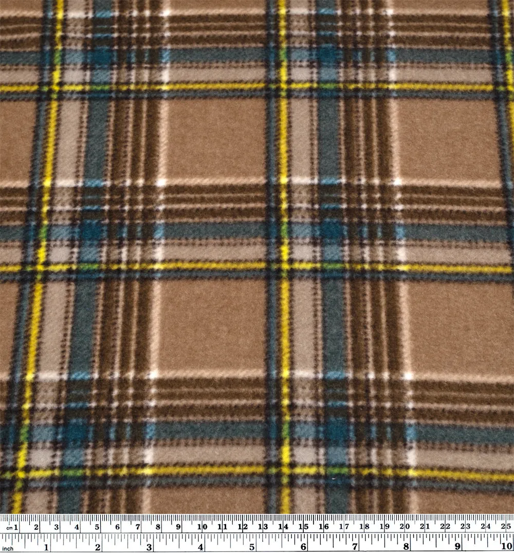 Deadstock Plaid Lightweight Polar Fleece - Bark/Teal/Lemon