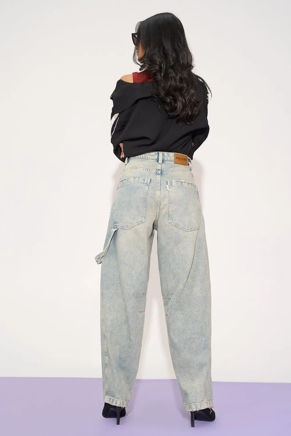 Dewy Blue Twisted Barrel Leg Jeans