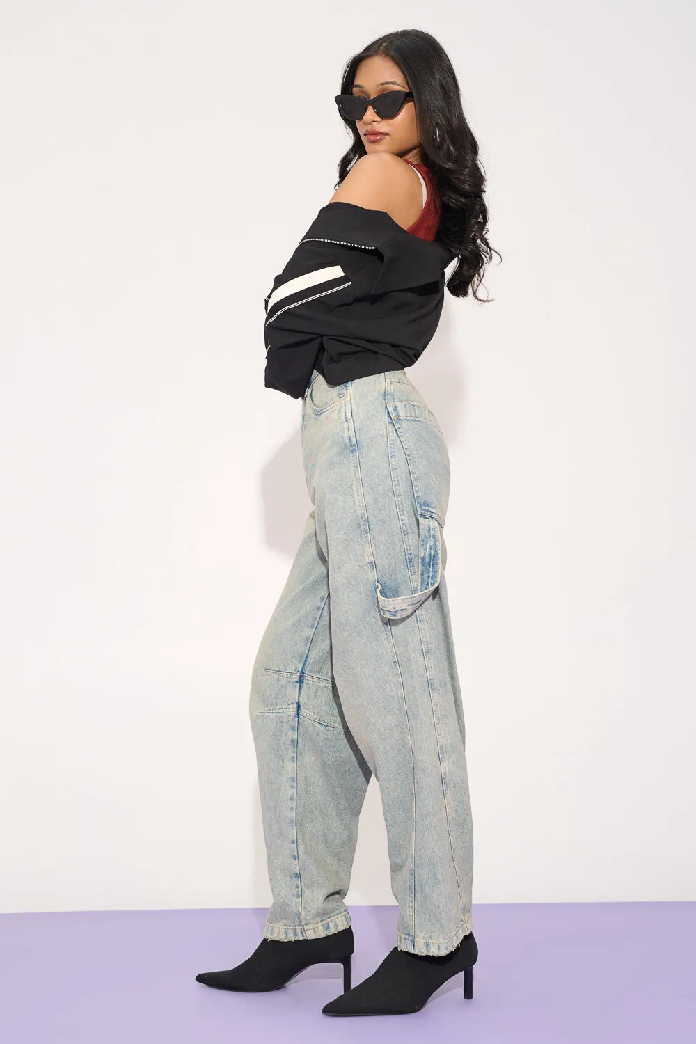 Dewy Blue Twisted Barrel Leg Jeans