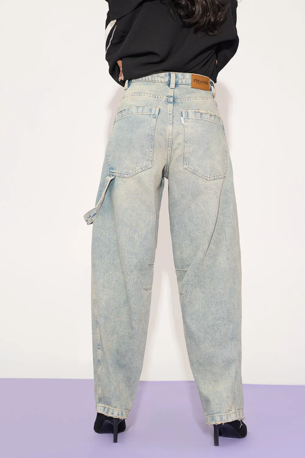 Dewy Blue Twisted Barrel Leg Jeans