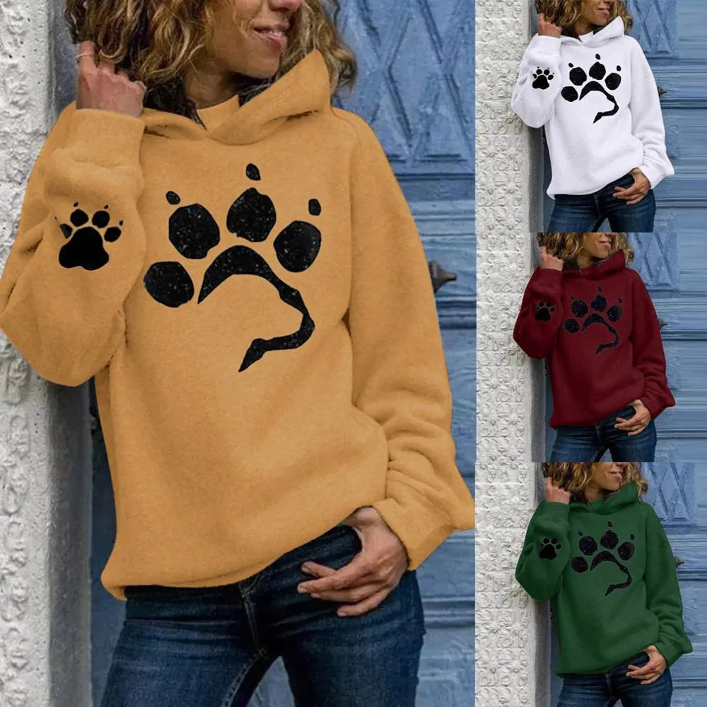 Dog paw Print Women's Hoodies Lightweight Long Sleeve Casual Pullover Hooded Autumn Winter Women Sweatshirt Harajuku Casual