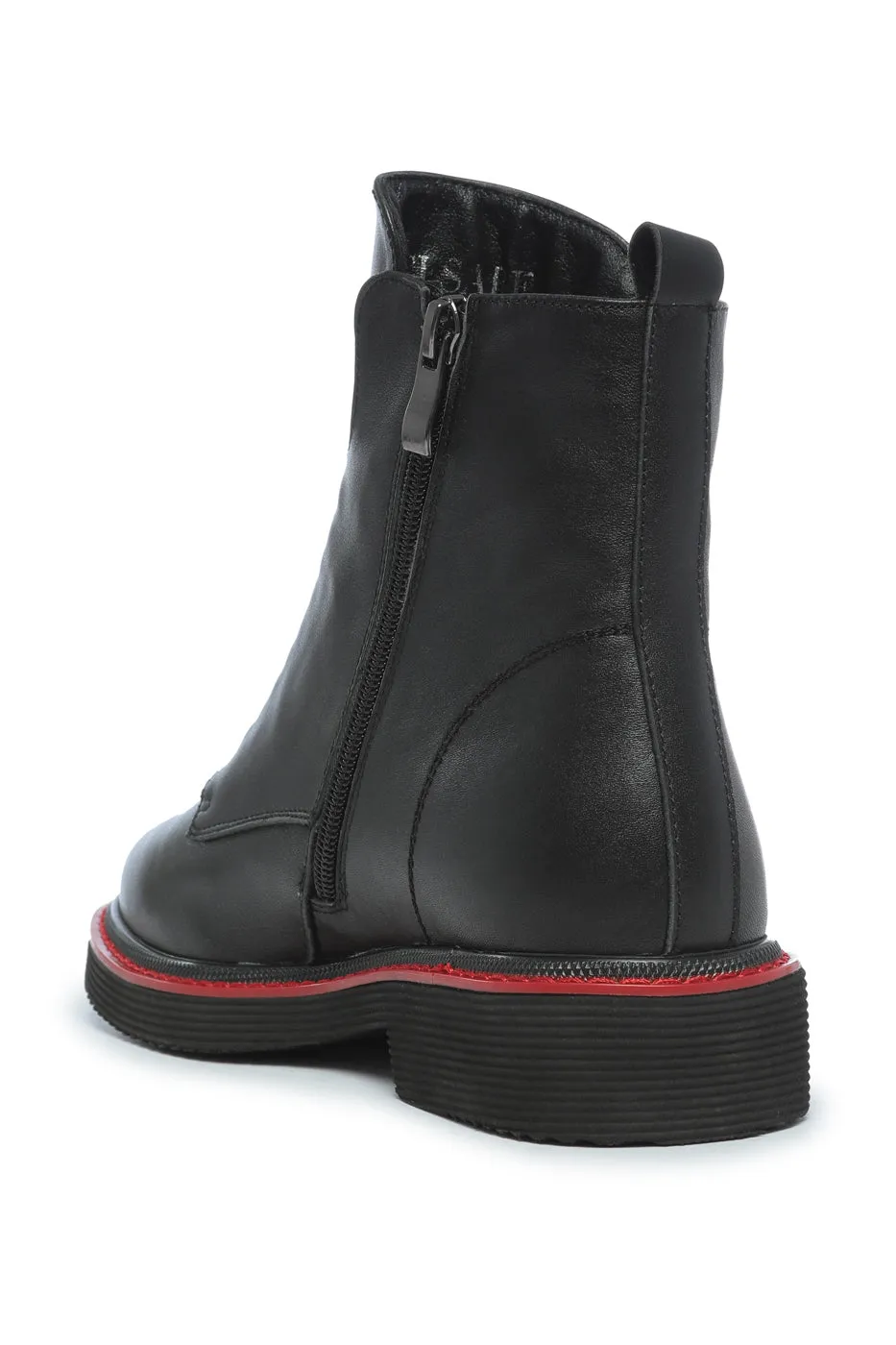 Elastic Zip-Up Ankle Boots - Black Leather