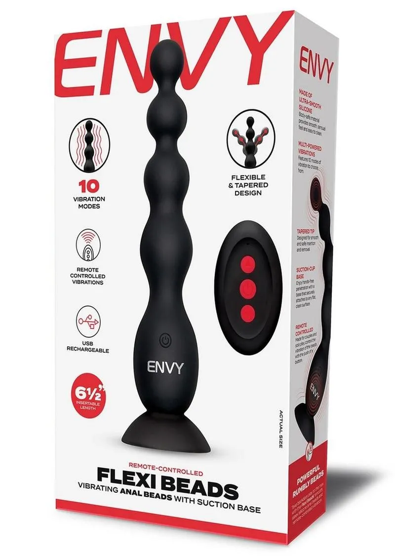 Envy Toys Remote Controlled Flexi Beads Rechargeable Silicone Vibrating Anal Beads with Suction Base