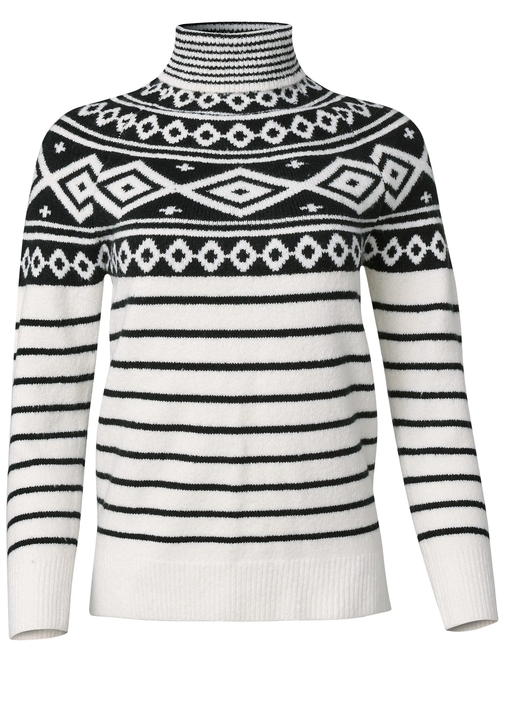 Fair Isle Turtleneck Sweater - White & Black