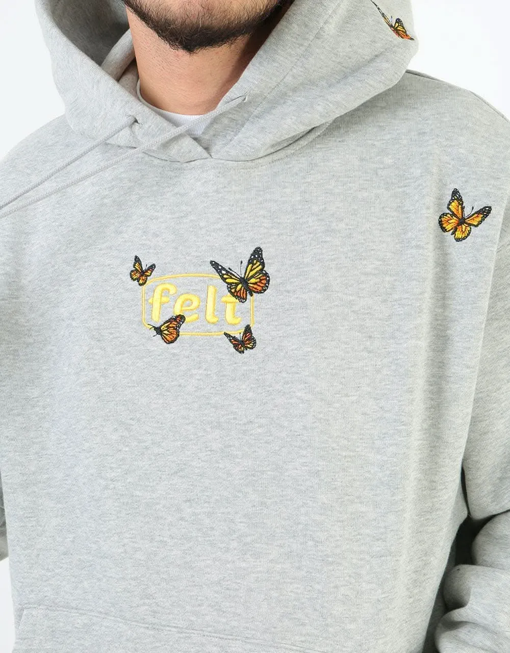 Felt Butterfly Embroidered Pullover Hoodie - Heather Grey