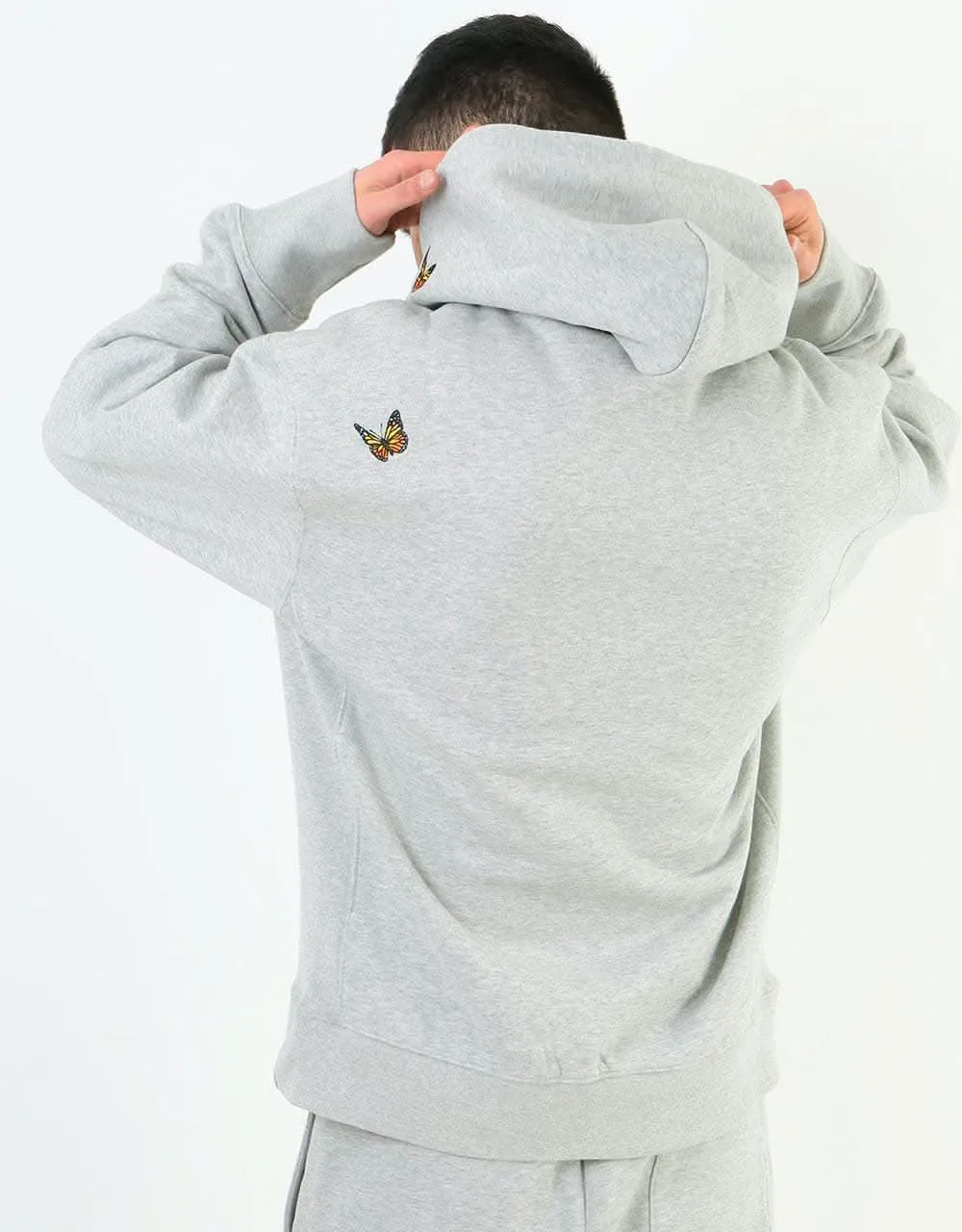 Felt Butterfly Embroidered Pullover Hoodie - Heather Grey