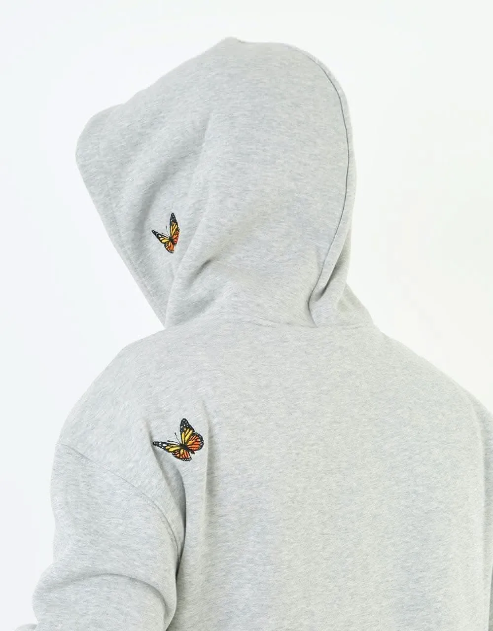 Felt Butterfly Embroidered Pullover Hoodie - Heather Grey