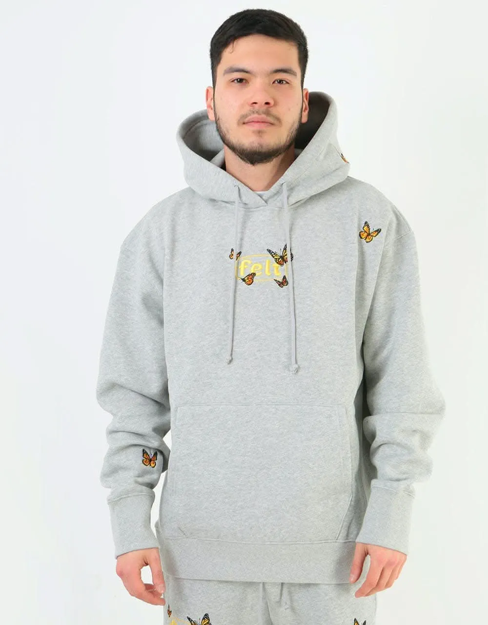 Felt Butterfly Embroidered Pullover Hoodie - Heather Grey