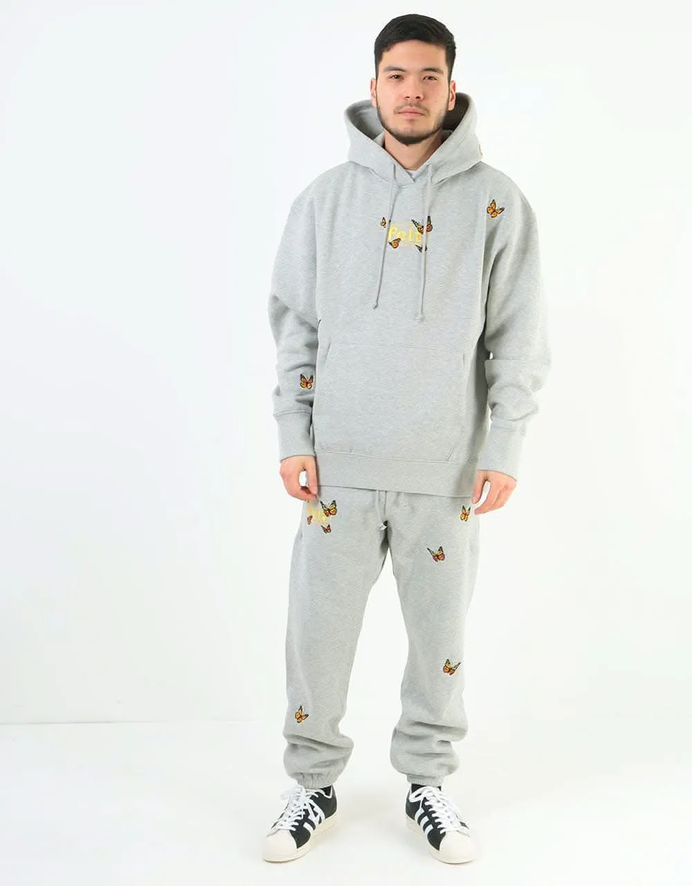 Felt Butterfly Embroidered Pullover Hoodie - Heather Grey