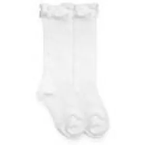 Girls Ruffle Knee Sock - White