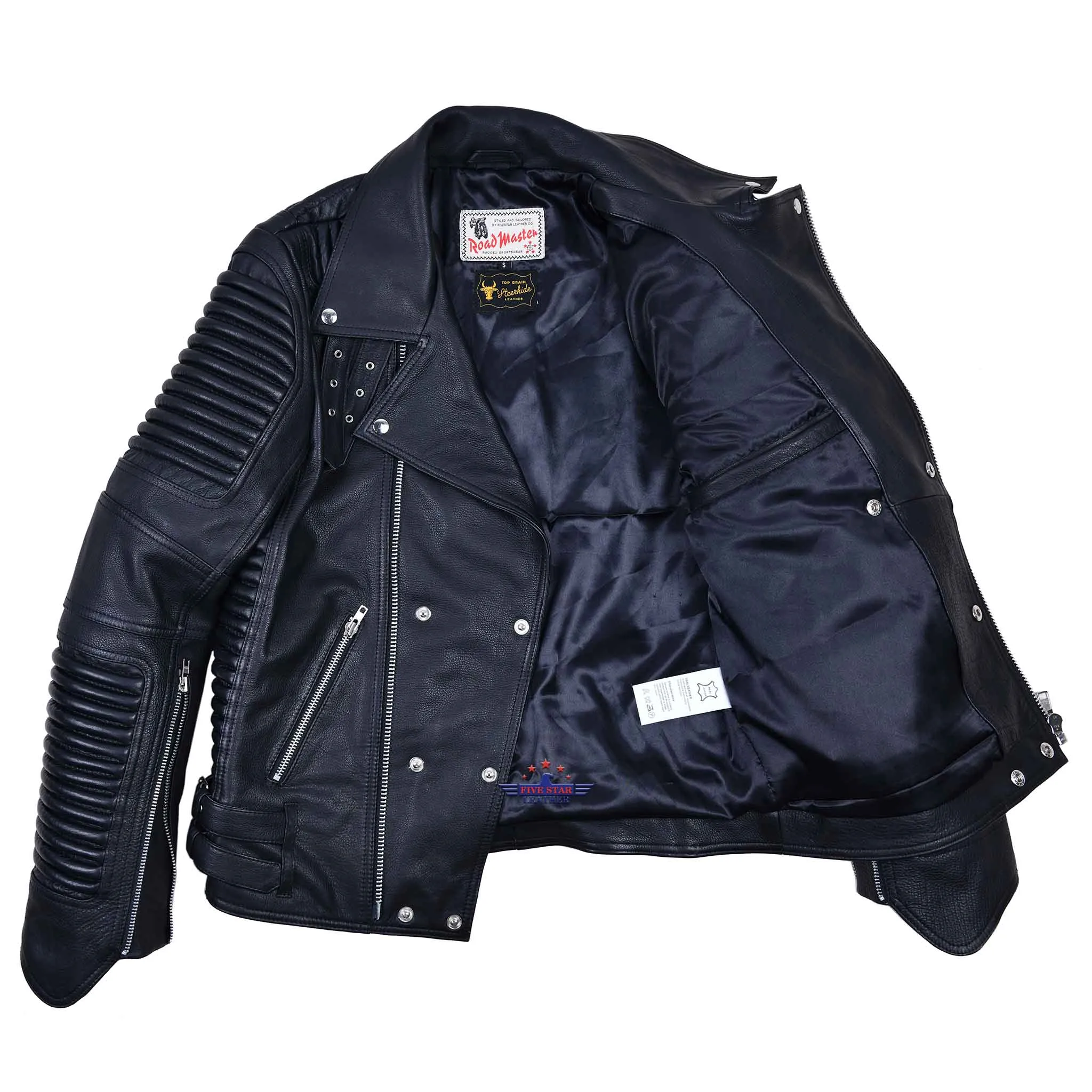 GOD GIFT MEN BLACK BUILD FOR SPEED MOTOR BIKER REAL STEER HIDE LEATHER JACKET