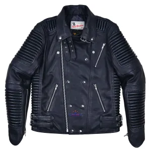 GOD GIFT MEN BLACK BUILD FOR SPEED MOTOR BIKER REAL STEER HIDE LEATHER JACKET