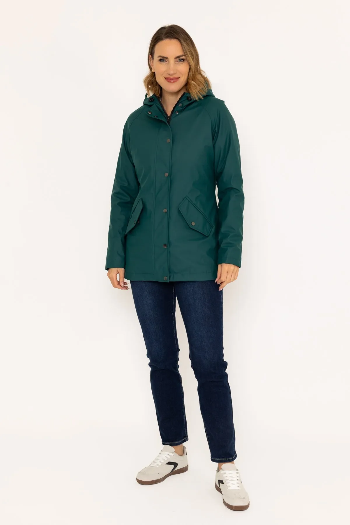 Green Rain Coat With Sherpa Lining