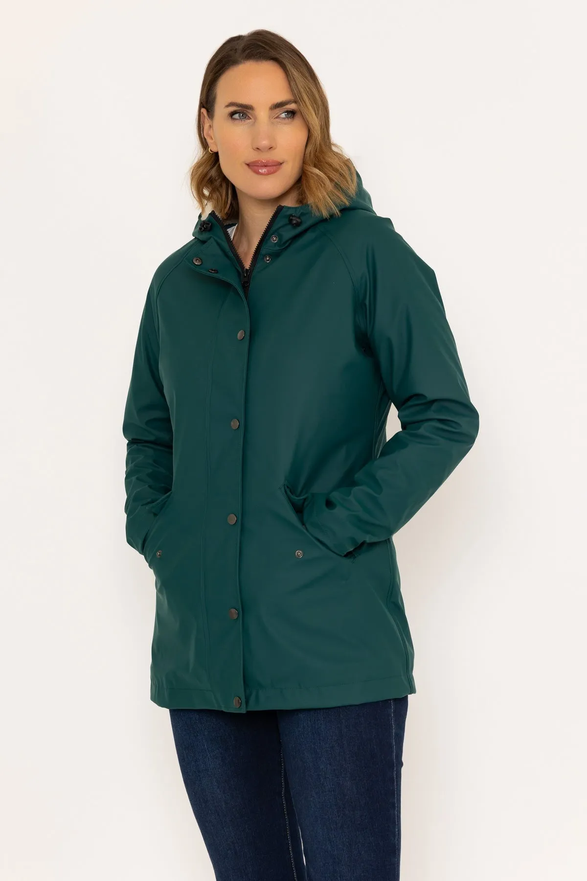 Green Rain Coat With Sherpa Lining