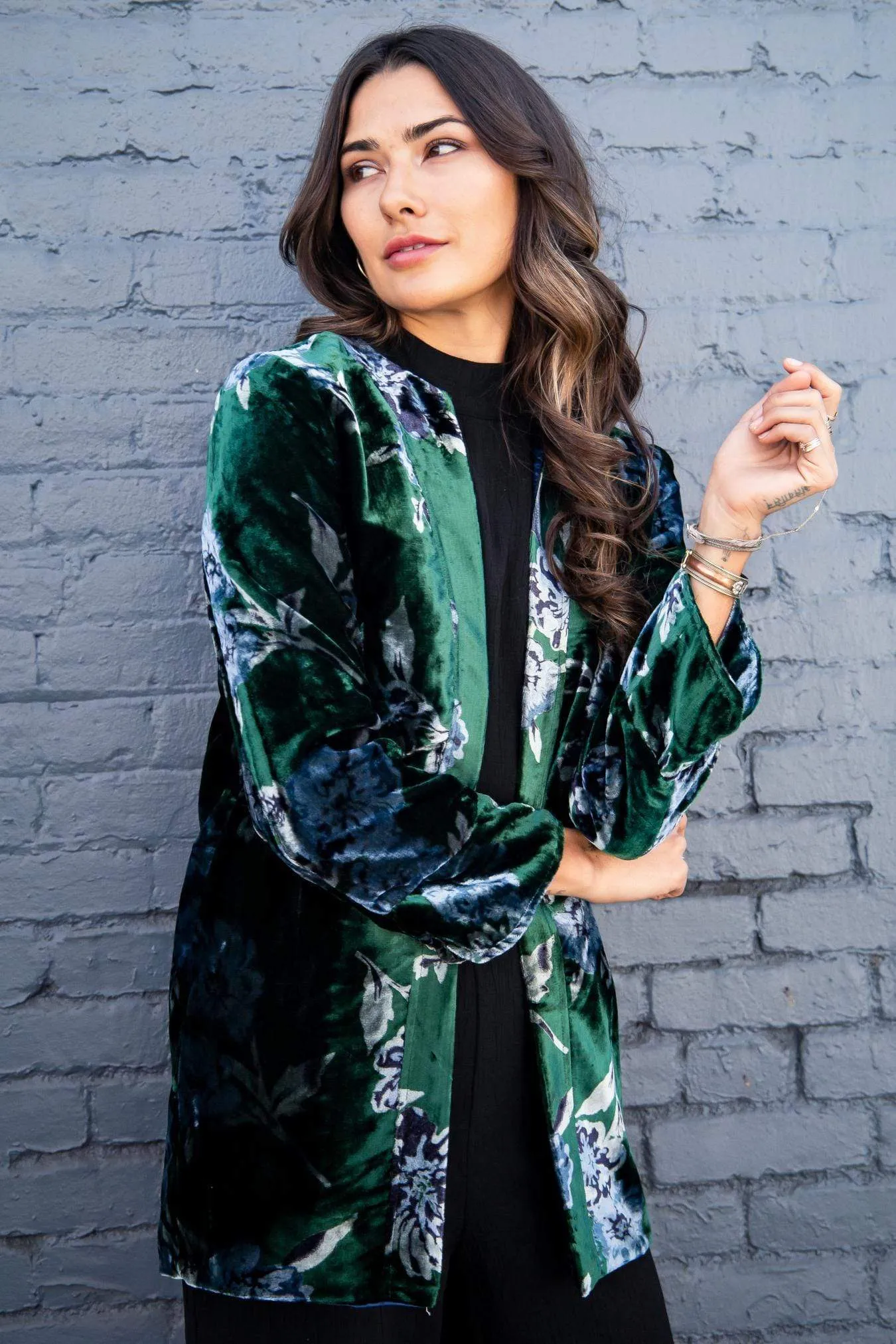 Green Velvet Bloom Car Coat