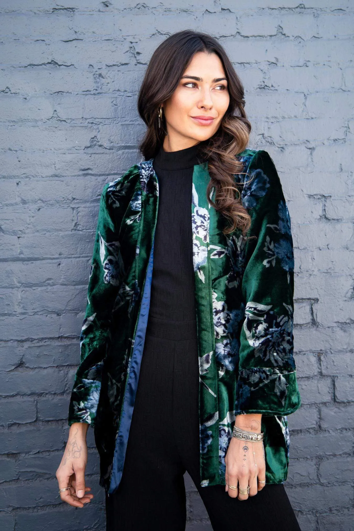 Green Velvet Bloom Car Coat