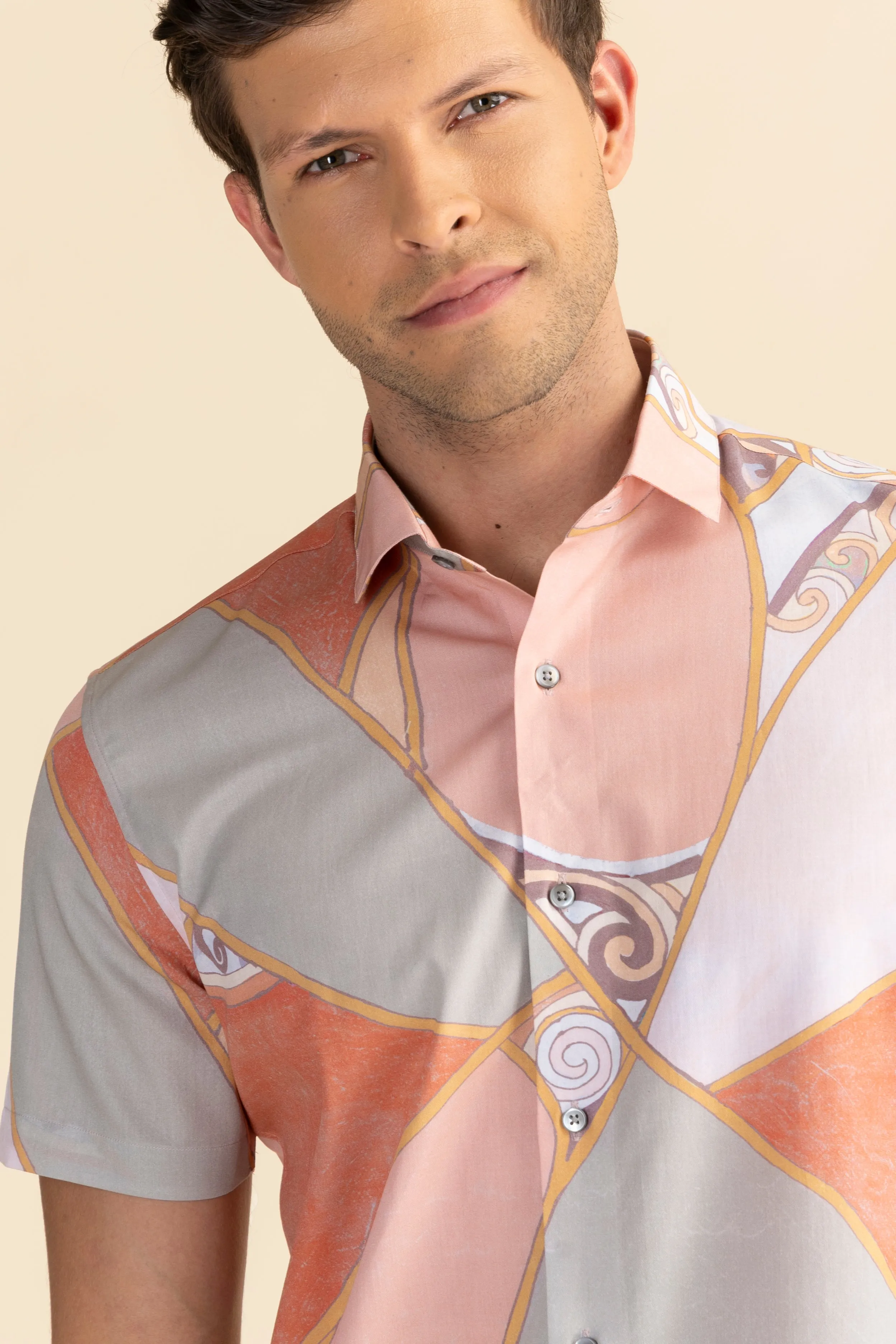 Half Sleeves Peach Print Shirt EOSS