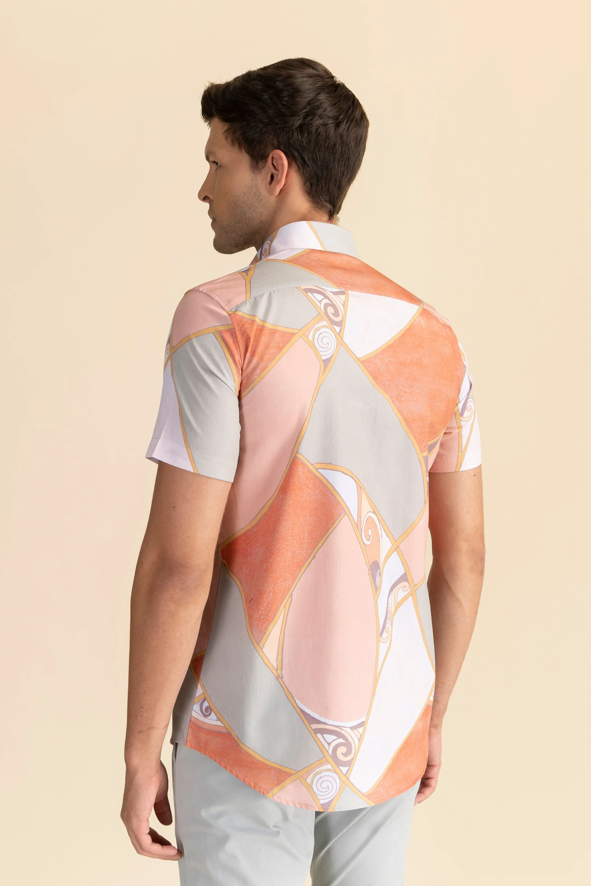 Half Sleeves Peach Print Shirt EOSS