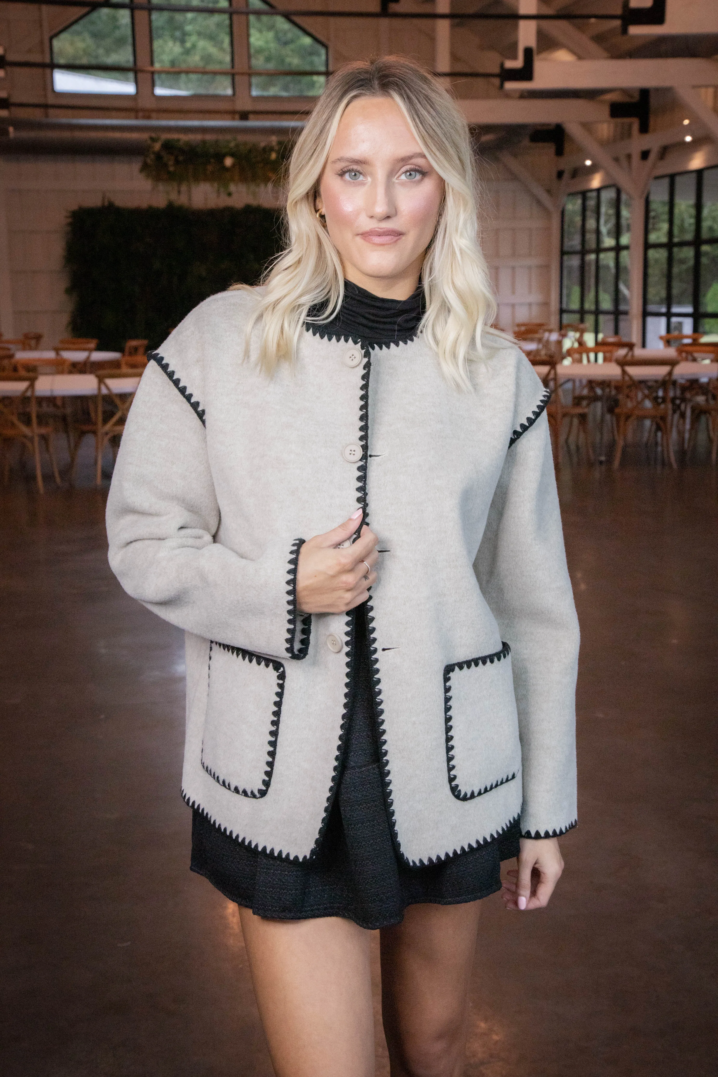 Harleigh Contrast Stitch Jacket, Oatmeal