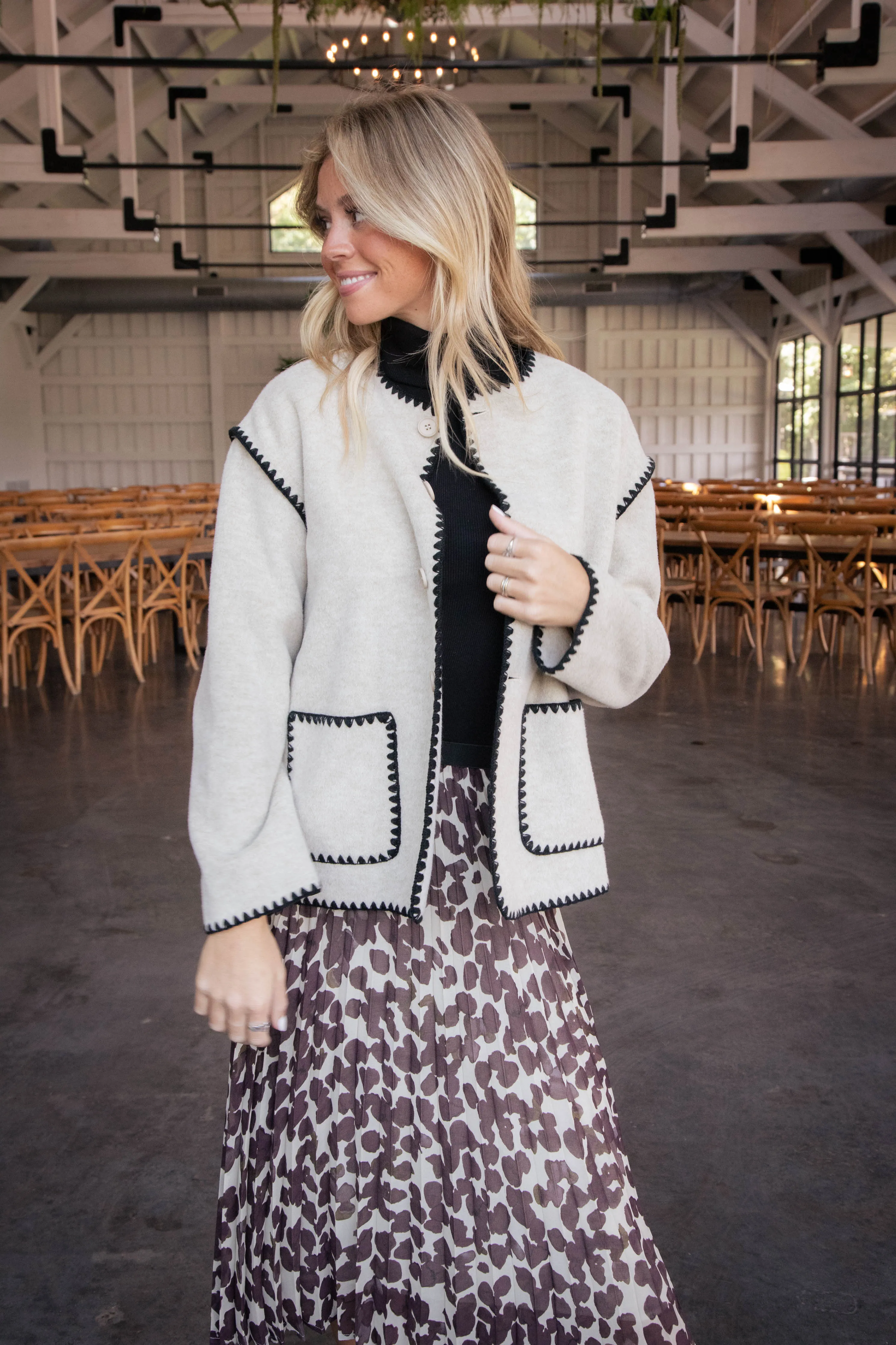 Harleigh Contrast Stitch Jacket, Oatmeal