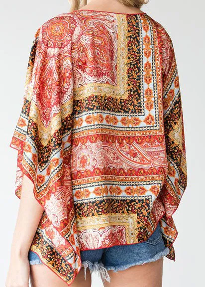 HI Curvy Plus Size Women Paisley Print Dolman Sleeve Shirts