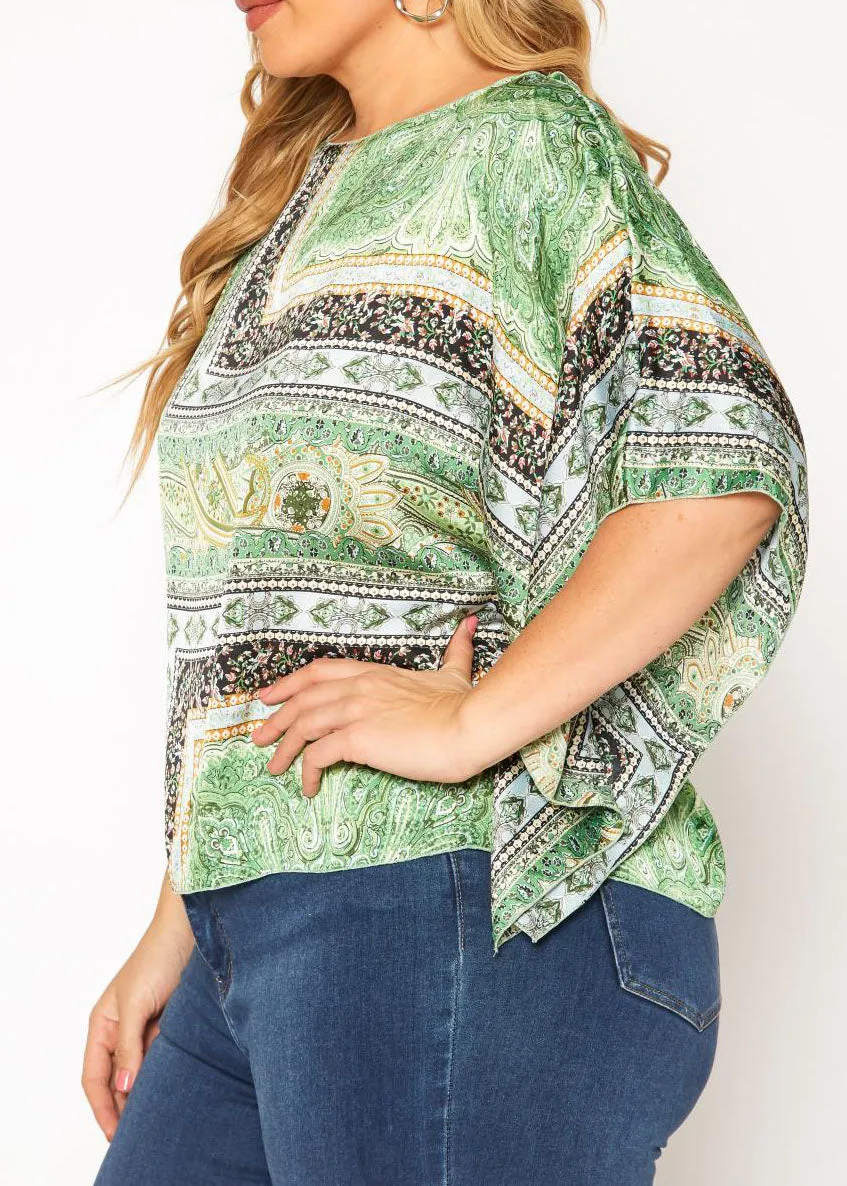 HI Curvy Plus Size Women Paisley Print Dolman Sleeve Shirts