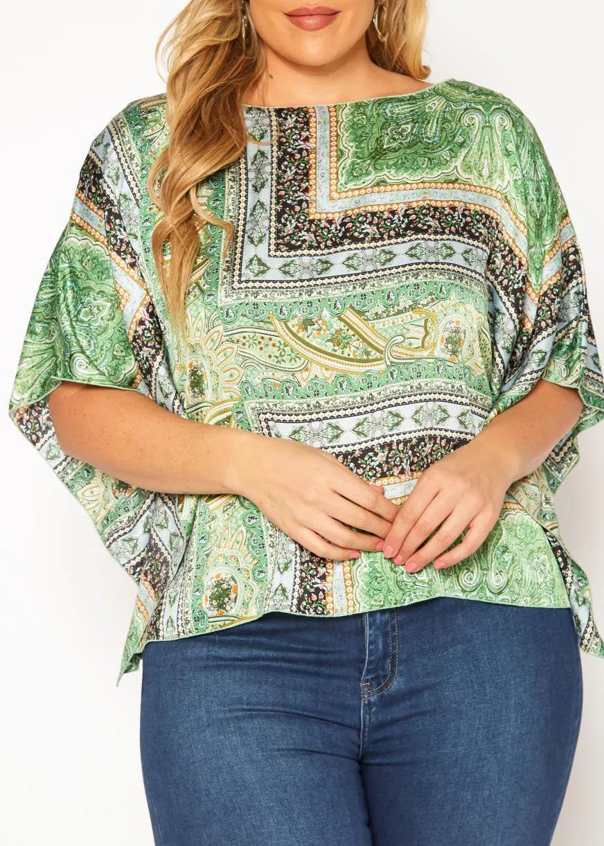 HI Curvy Plus Size Women Paisley Print Dolman Sleeve Shirts