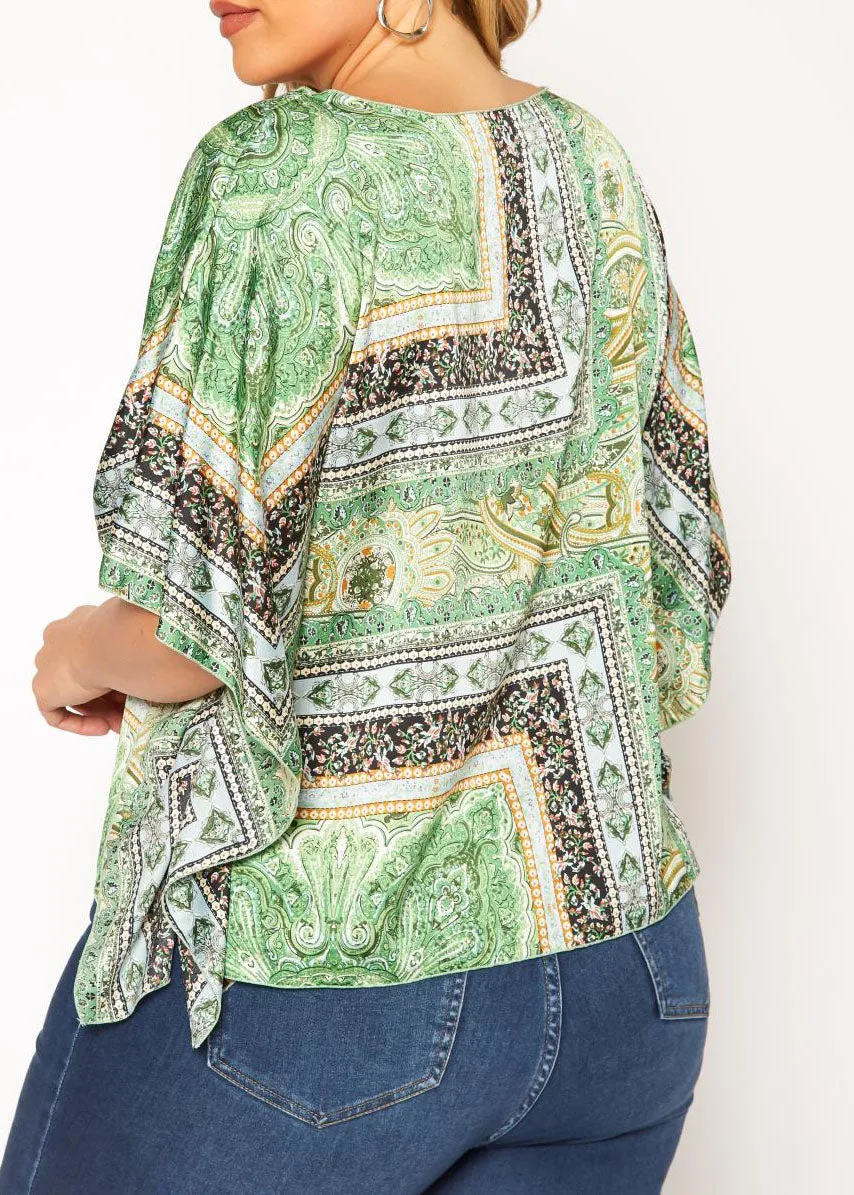 HI Curvy Plus Size Women Paisley Print Dolman Sleeve Shirts