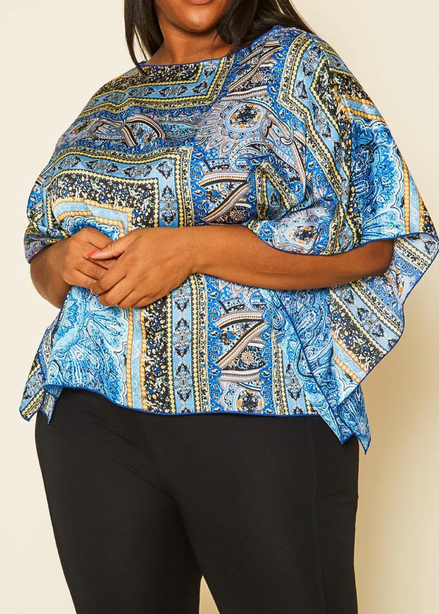 HI Curvy Plus Size Women Paisley Print Dolman Sleeve Shirts