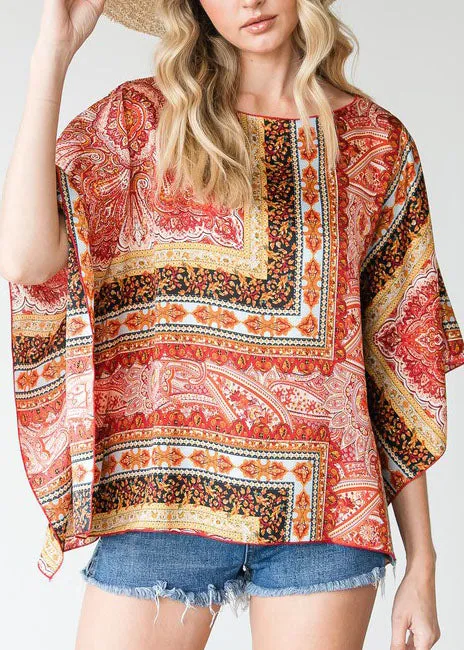 HI Curvy Plus Size Women Paisley Print Dolman Sleeve Shirts