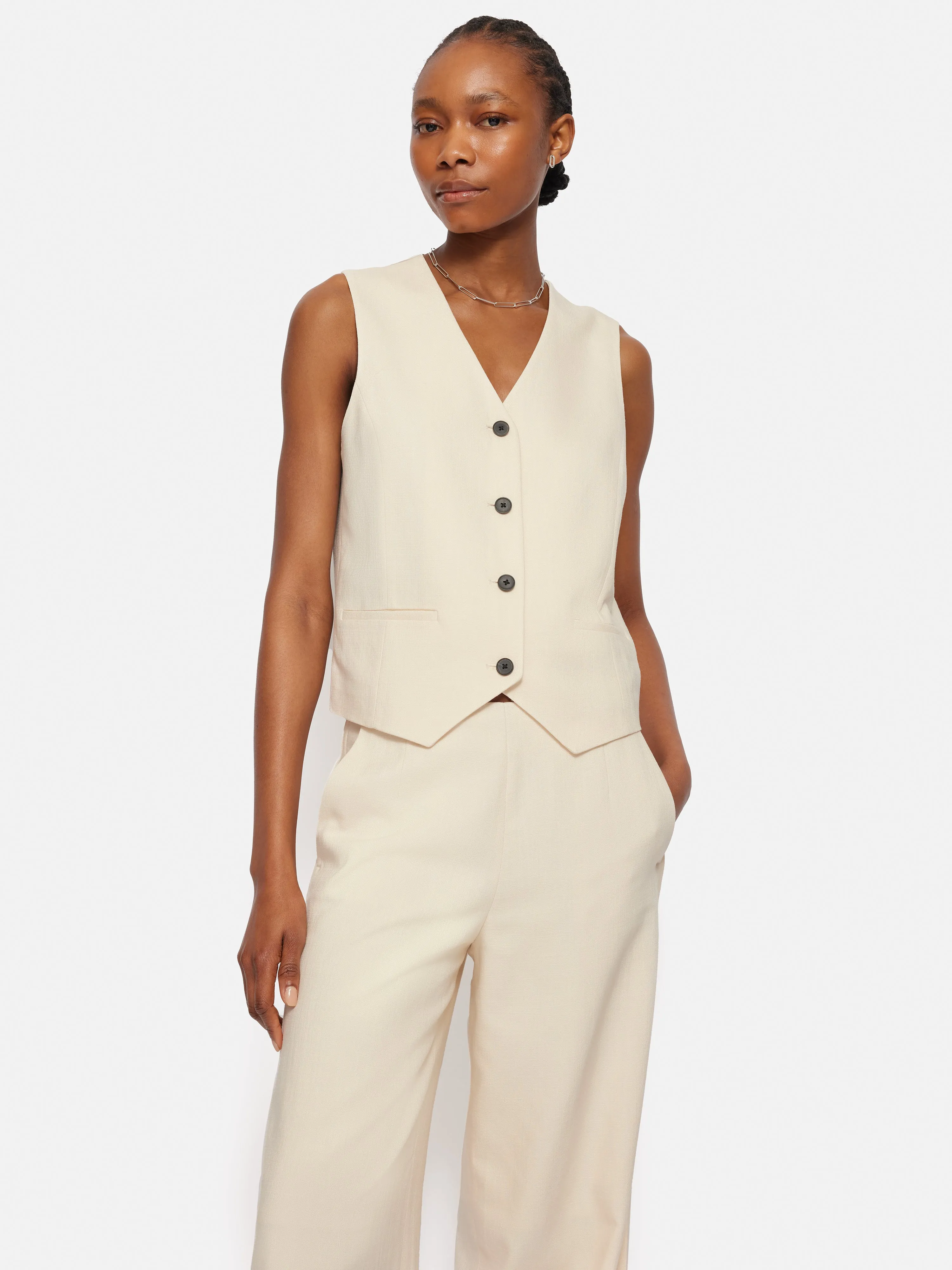 Hopsack Tailored Waistcoat | Cream