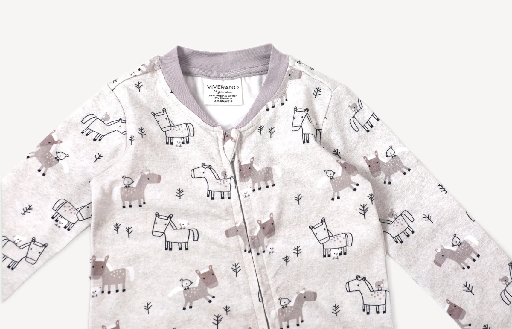 Horse & Bird Baby Zipper Footie Coverall (Organic Cotton)