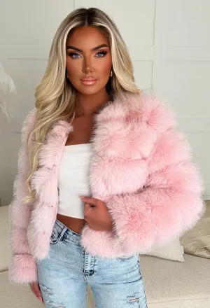 Iconic Daydream Baby Pink Faux Fur Collarless Jacket